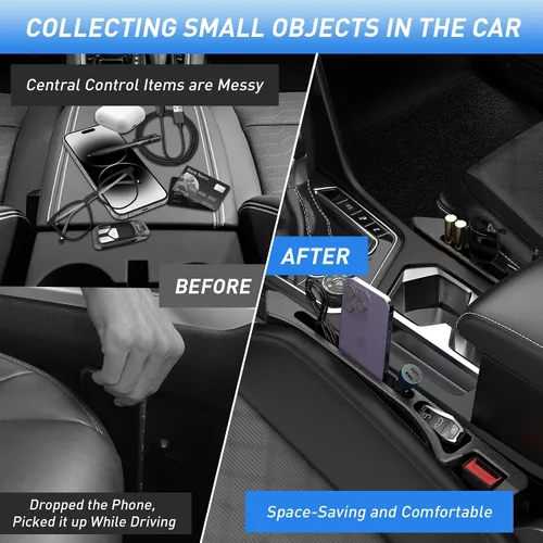 Miniatura 3 de Relleno para Huecos de Asiento de Carro Paquete de 2, Se Inserta Entre Asientos y Consola con Almacenamiento Organizador, Soporte de Teléfono