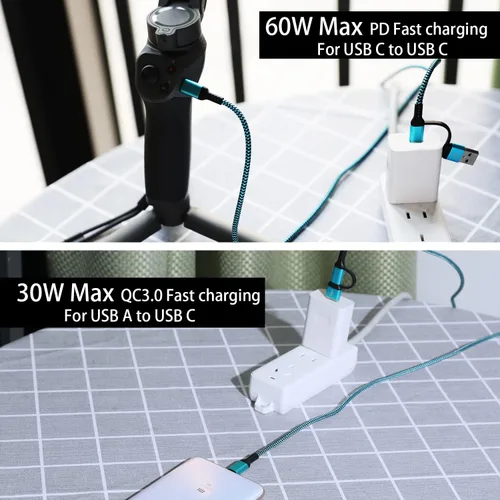 Miniatura 4 de Cable USB C a C, paquete de 3 cables de carga rápida de 6 pies QC y PD 2 en 1 USB-A/C a tipo C compatible con Samsung Galaxy S21 S10 S9 Note20