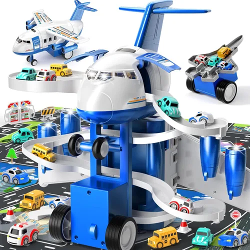 Miniatura 8 de MSKOLER Juguetes de avión para niños de 2 a 4 años – Pistas de carreras de autos de juguete para niños de 3 a 5 años con 8 juguetes de coche