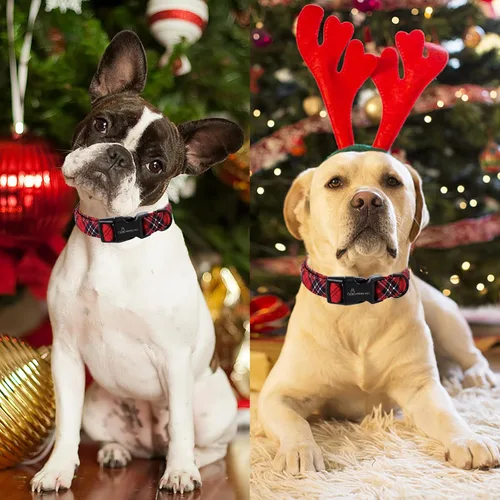 Miniatura 4 de ARING PET Collar de Navidad para perros, lindos collares de mascotas a cuadros rojos y negros con hebilla de liberación rápida para cachorros