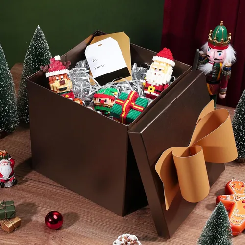 Miniatura 2 de LaRibbons Cajas de regalo grandes con tapas, 10x10x10 pulgadas, cajas de regalo cuadradas de café marrón plegables para cumpleaños, boda, Navidad