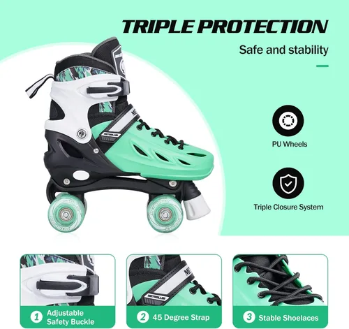 Miniatura 4 de METROLLER Patines de ruedas para niñas de 5 a 8 a 12 años y niños y adolescentes, 4 tamaños ajustables para niños pequeños con ruedas iluminadas