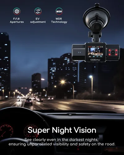 Miniatura 10 de COOAU Cámara de tablero dual 2.5K+1080P, cámara de tablero frontal e interior, GPS y WI-FI integrados, cámara de tablero para automóviles, perfecta