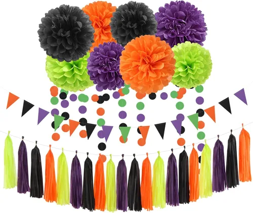 Miniatura 9 de Decoraciones de Fiesta de Champán de Oro Blanco - 23 piezas Pompones de Papel de Seda Serpentinas, Guirnalda de Borlas de Boda de Compromiso