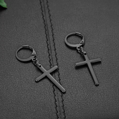 Miniatura 2 de Aretes colgantes de cruz para mujeres y hombres, de acero inoxidable, con bisagras, aretes de aro de Navidad, Pascua, joyería de boda