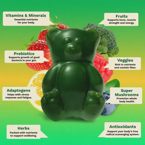 Miniatura 5 de Gruns - Gomitas multivitamínicas Super Greens para adultos, superalimento de vitaminas con espirulina, clorella, fibra prebiótica para la salud