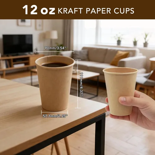 Miniatura 2 de Vasos de papel kraft de 12 onzas, 200 unidades, desechables para bebidas de café frío y caliente, para picnic y vida cotidiana, oficina y viajes