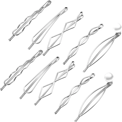 Miniatura 8 de 10 pinzas y pasadores geométricos de metal para el cabello, accesorios minimalistas para el cabello para mujeres y niñas, bodas y peinados (negro)