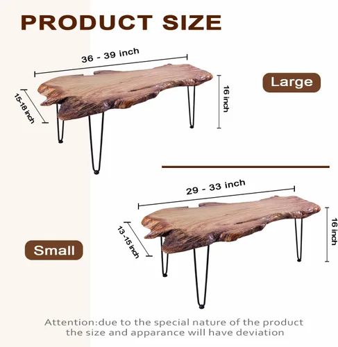 Miniatura 2 de Mesa de centro de madera natural, mesa de centro única de borde vivo para sala de estar