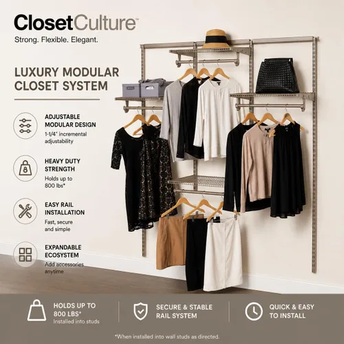 Miniatura 2 de Closet Culture by Knape & Vogt - Estante de alambre de níquel champán de 16 pulgadas x 23 pulgadas con accesorios de montaje (0331-1623CN)
