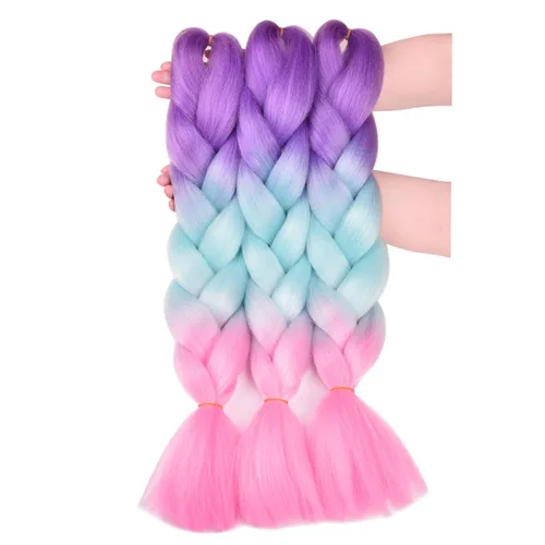 Miniatura 14 de Cabello trenzado ombré (rosa/rosa claro), 3 extensiones de cabello trenzado jumbo para trenzas de caja de 24 pulgadas, sello de agua caliente, suave