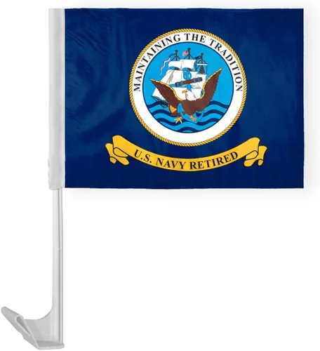 Miniatura 3 de AGAS - Bandera de antena de automóvil retirada azul marino, 12 x 18 pulgadas, poliéster de punto impreso de una sola cara, bordes de doble costura