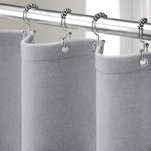 Miniatura 28 de Cortina de ducha de lino negro, cortinas de ducha de tela bohemia para baño, juego de forro de tela natural de algodón, 72 pulgadas de ancho x 72