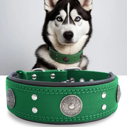 Miniatura 25 de Collar de cuero para perro, 2 pulgadas de ancho, collares de cuero genuino resistente, hecho a mano, suave y lujoso, la mejor opción llamativa