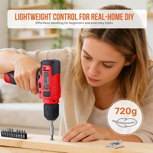 Miniatura 4 de Hi-Spec Juego de herramientas con taladro inalámbrico de 8 V. Kit completo de herramientas de bricolaje con taladro eléctrico recargable por USB Rojo