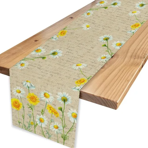 Miniatura 4 de Camino de mesa de primavera con margaritas, rústico, de temporada, con margaritas, acuarela, letras vintage, cocina, comedor, cocina, sala de estar