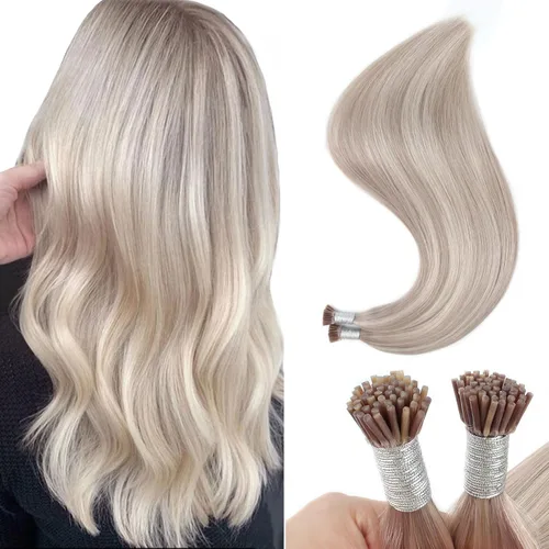 Miniatura 17 de Sixstarhair Extensiones de cabello humano de queratina con punta en I de 14 pulgadas, color marrón chocolate, extensiones de cabello lacio y sedoso
