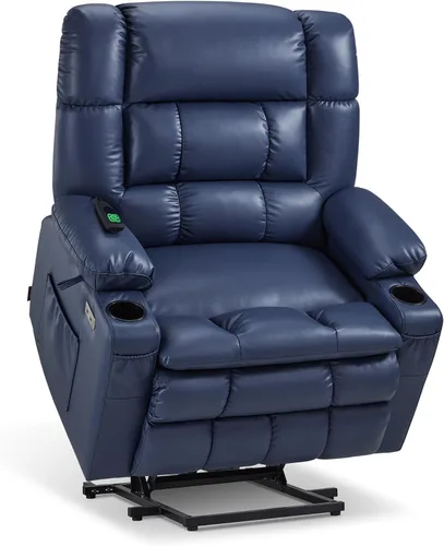 Miniatura 13 de MCombo Silla reclinable eléctrica de motor dual para adultos mayores, silla de elevación plana con calor y masaje, portavasos, puertos USB, piel