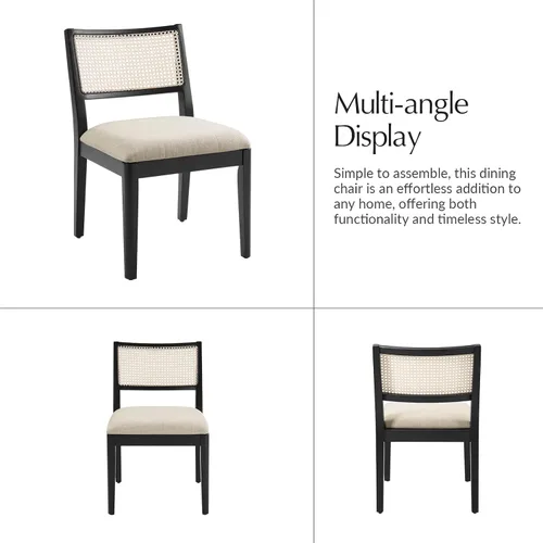 Miniatura 7 de HULALA HOME Juego de 2 sillas de comedor de ratán, sillas de cocina de madera maciza francesas para comedor con respaldo curvo, silla de cena