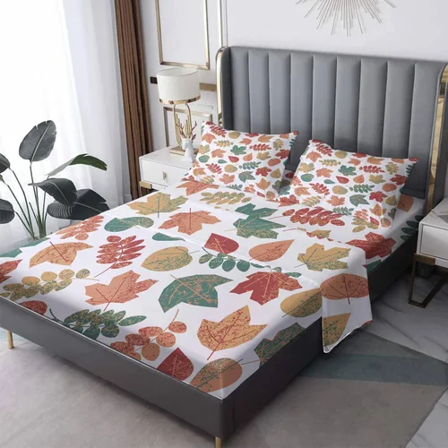 Miniatura 9 de Juego de sábanas de hojas de otoño tamaño individual, sábanas de microfibra suave y bolsillo profundo, sábanas y fundas de almohada estampadas sin