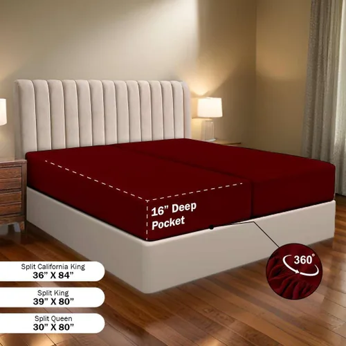 Miniatura 4 de Ready To Rest Juego de sábanas 100% algodón egipcio dividido tamaño Queen para cama ajustable de 5 piezas, se adapta a colchones de hasta 16
