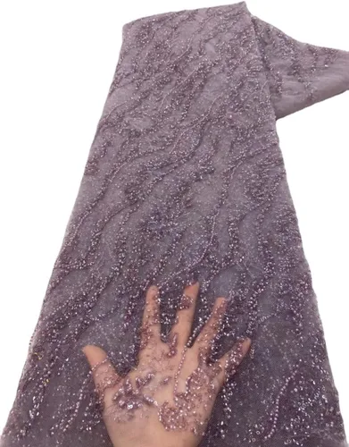 Miniatura 6 de Tela de encaje africano bordada con lentejuelas, con cuentas de artesanía pesadas y brillo floral, de tul francés, para vestido con cola, 4,5 Negro