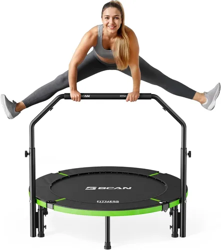 BCAN SP3 40"/48" Foldable Mini Trampoline, Rebounder Trampoline for Adults, U/T Adjustable Foam Handle, Exercise Rebounder for Adults Indoor/Garden