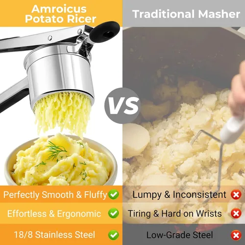 Miniatura 3 de Prensador de Papas de 15oz, Prensador de Papas de Acero Inoxidable Resistente con 3 Discos Intercambiables, Prensador y Herramienta de Cocina Grande