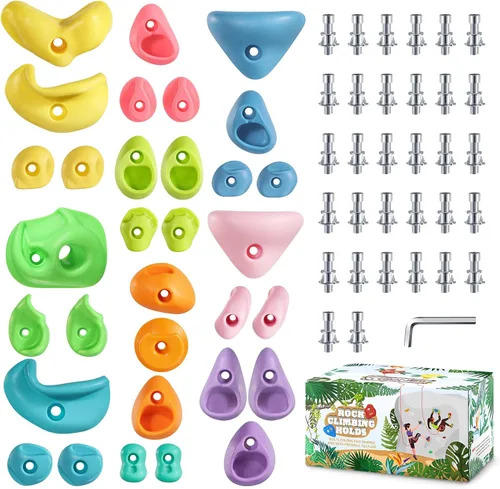 Miniatura 9 de TOPNEW Juego de 20 soportes de escalada para niños, juego de columpios, para adultos, con accesorios de montaje para pared de escalada en interiores