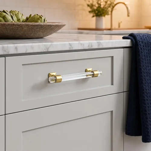 Miniatura 7 de Orger Paquete de 5 tiradores de cajón de cocina, tiradores acrílicos de latón antiguo, manijas de cajón para gabinetes de baño, centros de agujeros