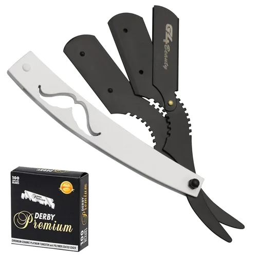 Miniatura 10 de Cuchilla de afeitar G4 de acero inoxidable con borde recto para afeitar, cuchillas reemplazables (negro)
