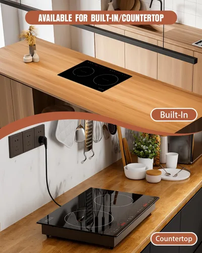 Miniatura 5 de Empava IDC12B2 Estufa Eléctrica Horizontal Placa de Inducción con 2 Quemadores en Superficie Lisa de Vidrio Cerámico Vitro Negro 120V, 12 Pulgadas