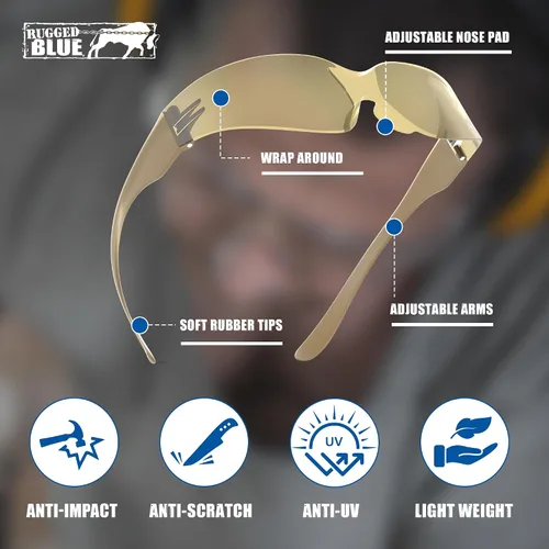 Miniatura 2 de RUGGED BLUE Gafas de seguridad de trabajo para hombres Ansi Z87 certificadas gafas de seguridad para campo de tiro Cristal antiarañazos