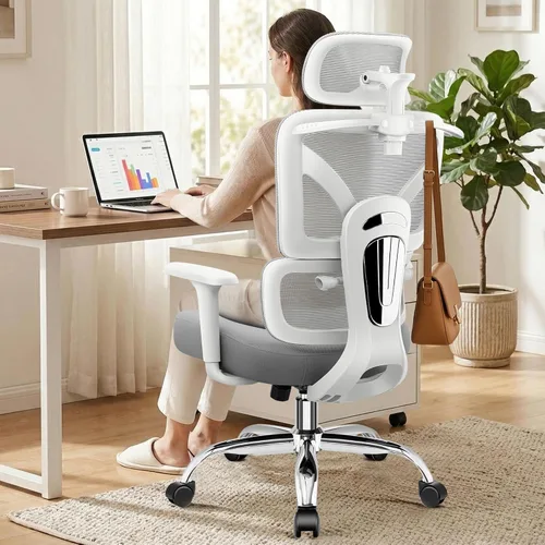 Silla de oficina, silla de escritorio ergonómica de oficina con soporte lumbar, respaldo de malla transpirable y cojín de asiento grueso, sillas de