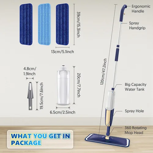 Miniatura 7 de Trapeadores en aerosol para limpieza de suelos de madera dura: MEXERRIS Wet Mops Dry Dust Mop con 3 almohadillas lavables para Swiffer Powermop