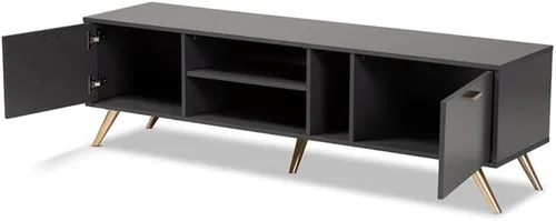 Miniatura 3 de Baxton Studio Kelson - Soporte para TV, color gris oscuro/dorado