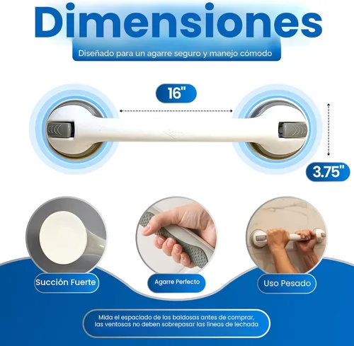 Miniatura 2 de Mangos para baño y ducha de Changing Lifestyles con agarre seguro de 17 pulgadas, 16.5, Blanco Blanco/Gris