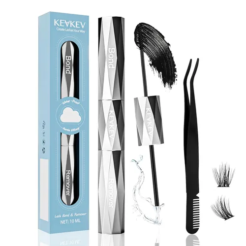 KevKev Adhesivo y removedor de pestañas 2 en 1, pegamento de racimo de pestañas impermeable con fuerte retención de 48 horas, eliminación rápida sin