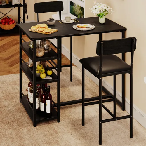 GAOMON Juego de mesa de comedor para 2, mesa de cocina y sillas para 2 personas con sillas tapizadas, juego de mesa de cocina de barra de 3 piezas