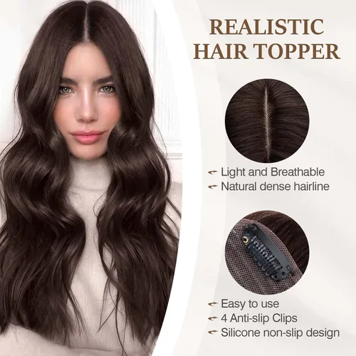 Miniatura 24 de Rich Choices Pelucas con topper de cabello para mujeres, cabello humano real 100% Remy, sin flequillo, para mujeres con adelgazamiento en la parte