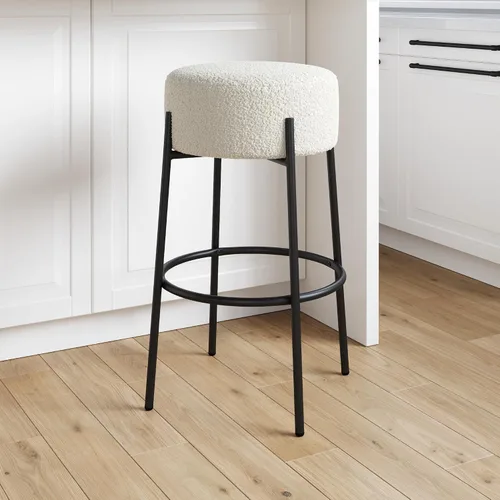 Nathan James Isaac Taburete de bar sin respaldo moderno de 29" con asiento de boucle suave y redondeado acolchado y base de metal de mediados de