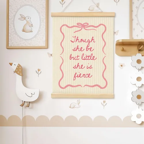 Miniatura 4 de Wheatwin Decoración de habitación de niñas, colgador de póster de madera para bebé, coqueta de lazo rosa, decoración de pared femenina de moda, 12 x