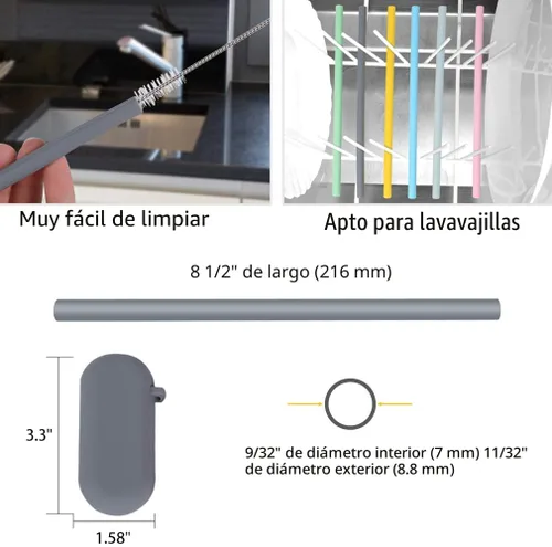 Miniatura 6 de Sunseeke Pajitas de Silicona Reutilizables - Sin Olor, 12 Pajitas Estándar para Beber, 4 Bolsas de Transporte, 2 Cepillos de Limpieza, Silicona