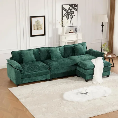 Miniatura 71 de Sofá modular negro de 111.5 pulgadas, sofás seccionales grandes de 3 plazas para sala de estar, sofá nube de tela de felpilla de gran