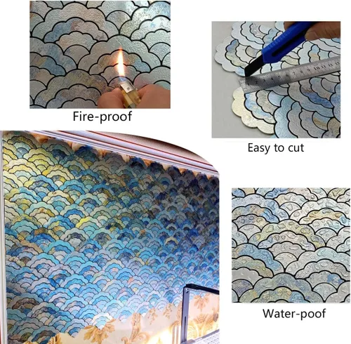 Miniatura 3 de XUANINY 11 hojas de azulejos autoadhesivos para salpicaduras de metal, mosaico de aluminio en forma de nube adhesivo 3D para decoración de pared