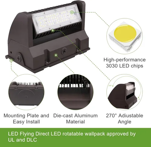 Miniatura 3 de Paquete de luz LED de corte completo de 40 W, paquete de pared ajustable con cabezal giratorio, 5400LM 5000K IP65 Luz de seguridad comercial al aire