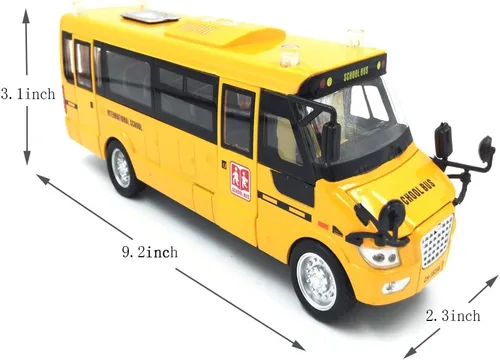 Miniatura 5 de Autobús escolar de retroceso de 9 pulgadas, vehículos de juguete de metal fundido a presión que se iluminan y hacen sonidos con amarillo brillante