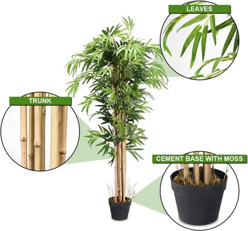 Miniatura 3 de Juego de 2 árboles de bambú artificiales de 5 pies, plantas de vegetación falsas en macetas para interiores y exteriores, hermoso árbol de imitación