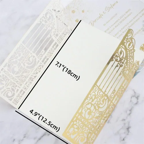 Miniatura 3 de MillaSaw Invitación de puerta dorada metálica para boda, matrimonio, quinceañera, sirena, aniversario, 25 juegos (oro metálico, 4.9 x 7.1 pulgadas)