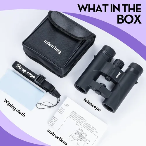 Miniatura 7 de Binoculares 10x25 para niños, mini prismáticos compactos de bolsillo, impermeables, binoculares pequeños para observación de aves, viajes, Azul
